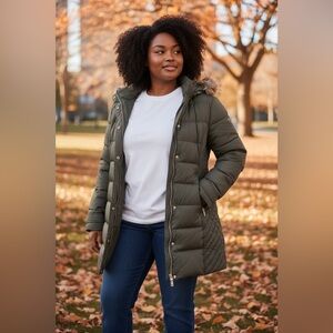 Kenneth Cole Reaction Quilted Puffer Coat XL Faux Fur Hood Winter Jacket